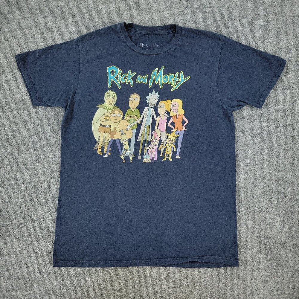 Rick And Morty Shirt Men Large Blue Adult Swim Cartoon Graphic Tee Short Sleeve